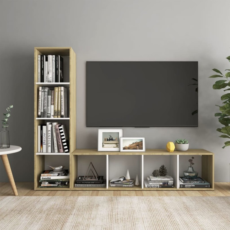 vidaXL TV-Schränke 2 Stk. Weiß Sonoma-Eiche 142,5x35x36,5cm vidaXL TV-Schränke 2 Stk. Weiß Sonoma-Eiche 142,5x35x36,5cm