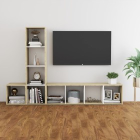 vidaXL 3-tlg. TV-Schrank-Set Weiß Sonoma-Eiche Holzwerkstoff