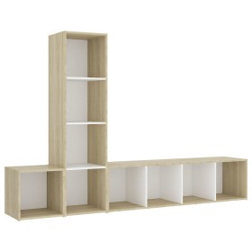 vidaXL 3-tlg. TV-Schrank-Set Weiß Sonoma-Eiche Holzwerkstoff