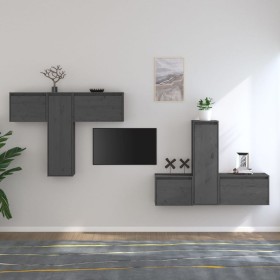 vidaXL TV-Schränke 6 Stk. Grau Massivholz Kiefer