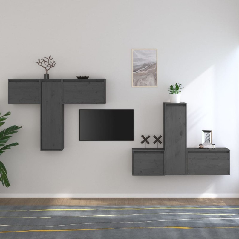 vidaXL TV-Schränke 6 Stk. Grau Massivholz Kiefer vidaXL TV-Schränke 6 Stk. Grau Massivholz Kiefer