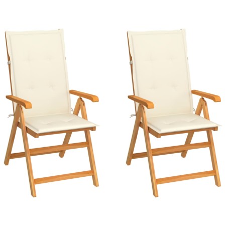 vidaXL Gartenstühle 2 Stk. mit Creme Kissen Massivholz Teak