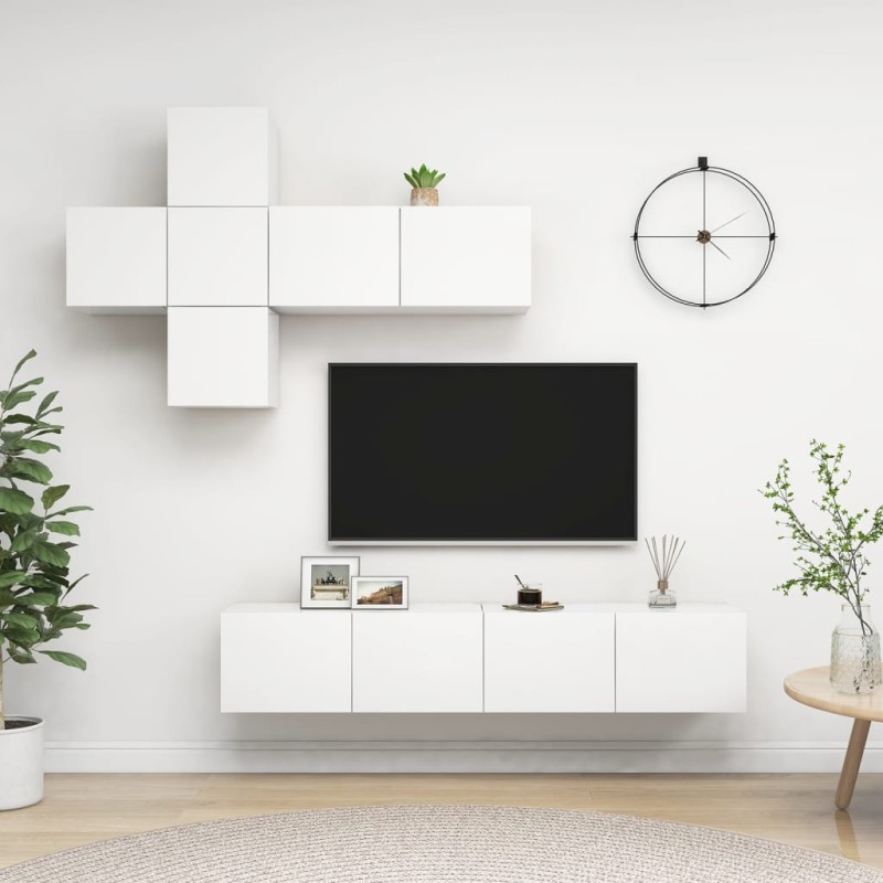 vidaXL 7-tlg. TV-Schrank-Set Weiß Holzwerkstoff vidaXL 7-tlg. TV-Schrank-Set Weiß Holzwerkstoff