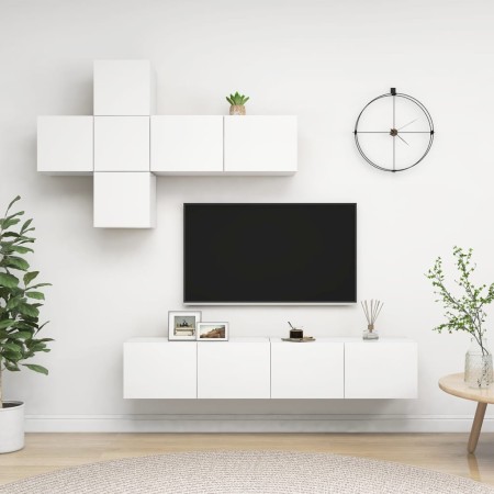 vidaXL 7-tlg. TV-Schrank-Set Weiß Holzwerkstoff
