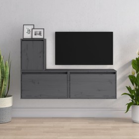 vidaXL TV-Schränke 3 Stk. Grau Massivholz Kiefer