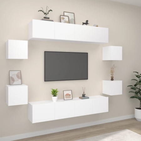 vidaXL 8-tlg. TV-Schrank-Set Weiß Holzwerkstoff