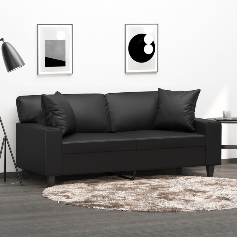 vidaXL 2-Sitzer-Sofa mit Zierkissen Schwarz 140 cm Kunstleder vidaXL 2-Sitzer-Sofa mit Zierkissen Schwarz 140 cm Kunstleder