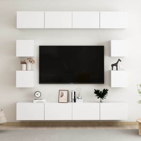 vidaXL 8-tlg. TV-Schrank-Set Weiß Holzwerkstoff