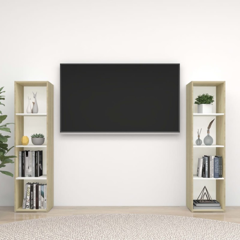 vidaXL TV-Schränke 2 Stk. Weiß Sonoma-Eiche 142,5x35x36,5cm vidaXL TV-Schränke 2 Stk. Weiß Sonoma-Eiche 142,5x35x36,5cm