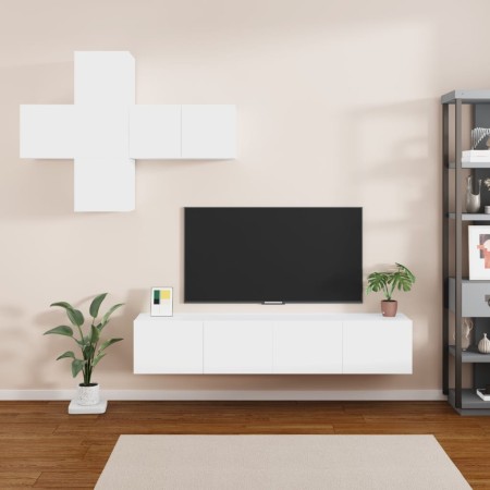 vidaXL 7-tlg. TV-Schrank-Set Weiß Holzwerkstoff