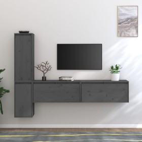 vidaXL TV-Schränke 4 Stk. Grau Massivholz Kiefer