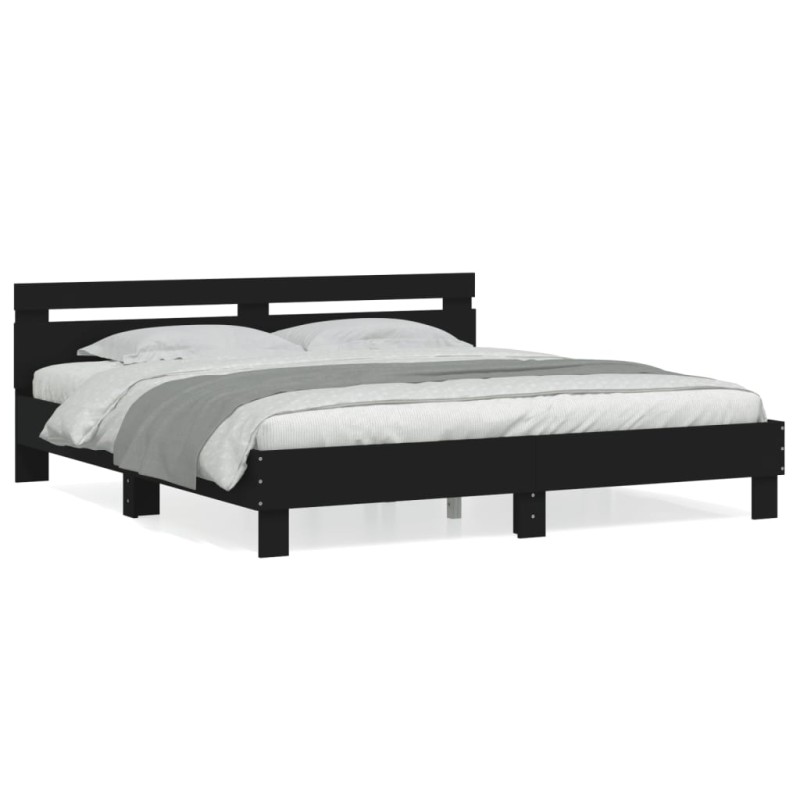 vidaXL Bettgestell mit Kopfteil Schwarz 160x200 cm Holzwerkstoff vidaXL Bettgestell mit Kopfteil Schwarz 160x200 cm Holzwerkstoff