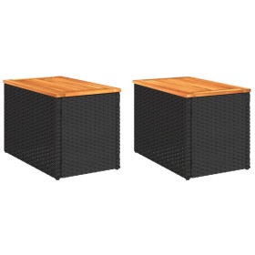 vidaXL Garten-Beistelltische 2 Stk Schwarz 55x34x37cm Poly Rattan Holz