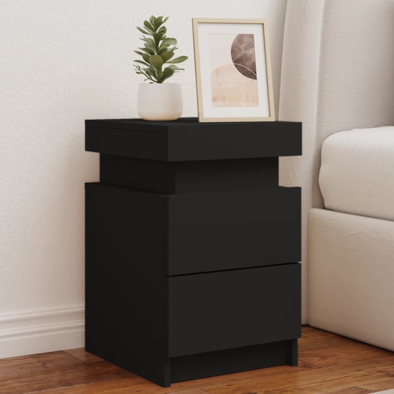 vidaXL Nachttisch mit LED-Leuchten Schwarz 35x39x55 cm vidaXL Nachttisch mit LED-Leuchten Schwarz 35x39x55 cm