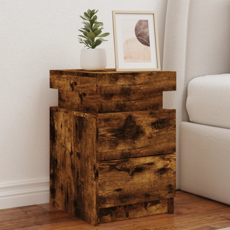 vidaXL Nachttische mit LED-Leuchten 2 Stk. Räuchereiche 35x39x55 cm vidaXL Nachttische mit LED-Leuchten 2 Stk. Räuchereiche 35x39x55 cm