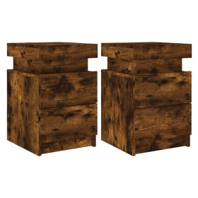 vidaXL Nachttische mit LED-Leuchten 2 Stk. Räuchereiche 35x39x55 cm