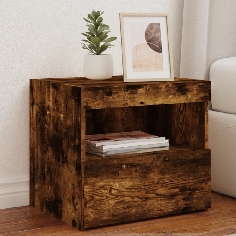 vidaXL Nachttische mit LED-Leuchten 2 Stk. Räuchereiche 50x40x45 cm vidaXL Nachttische mit LED-Leuchten 2 Stk. Räuchereiche 50x40x45 cm