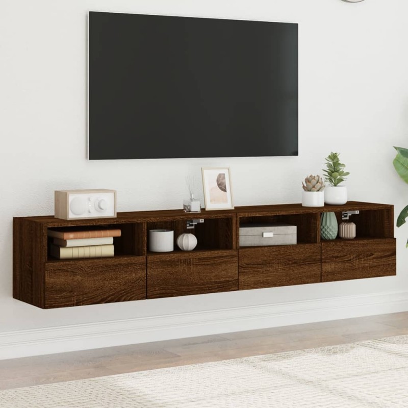 vidaXL TV-Wandschränke 2 Stk. Braun Eiche-Optik 80x30x30 cm vidaXL TV-Wandschränke 2 Stk. Braun Eiche-Optik 80x30x30 cm