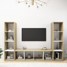 vidaXL TV-Schränke 3 Stk. Weiß Sonoma-Eiche 142,5x35x36,5cm