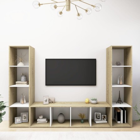 vidaXL TV-Schränke 3 Stk. Weiß Sonoma-Eiche 142,5x35x36,5cm