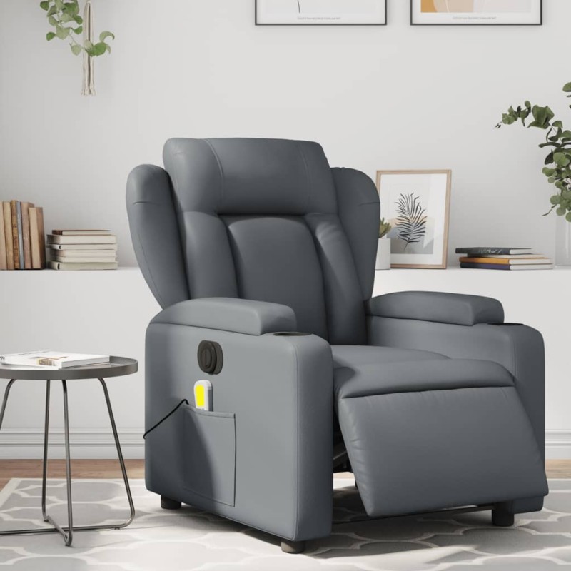 vidaXL Massagesessel Elektrisch Grau Kunstleder vidaXL Massagesessel Elektrisch Grau Kunstleder