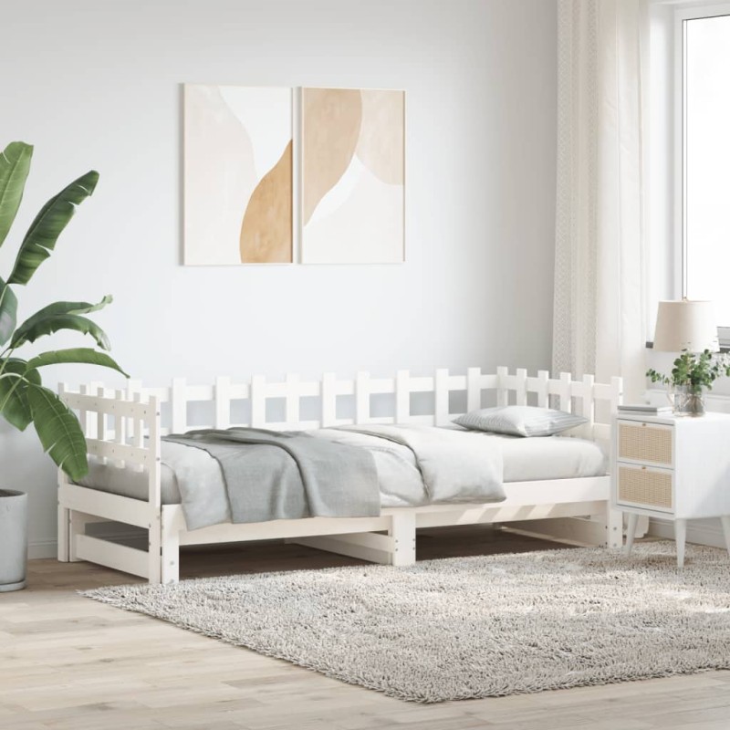 vidaXL Tagesbett Ausziehbar Weiß 2x(80x200) cm Massivholz Kiefer vidaXL Tagesbett Ausziehbar Weiß 2x(80x200) cm Massivholz Kiefer
