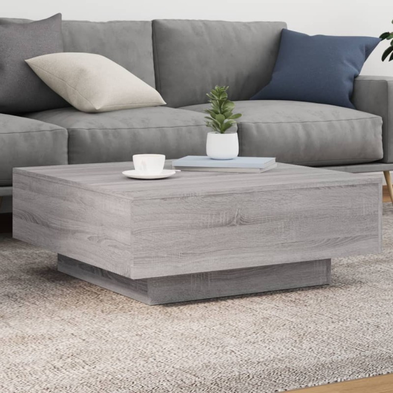 vidaXL Couchtisch mit LED-Leuchten Grau Sonoma 80x80x31 cm vidaXL Couchtisch mit LED-Leuchten Grau Sonoma 80x80x31 cm