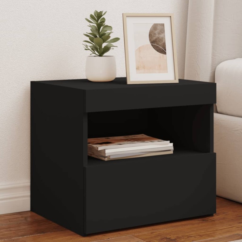 vidaXL Nachttisch mit LED-Leuchten Schwarz 50x40x45 cm vidaXL Nachttisch mit LED-Leuchten Schwarz 50x40x45 cm