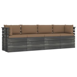 Garten-Palettensofa 4-Sitzer mit Kissen Kiefer Massivholz