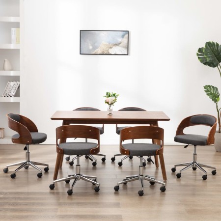 vidaXL Drehbare Esszimmerstühle 6 Stk. Grau Bugholz und Stoff