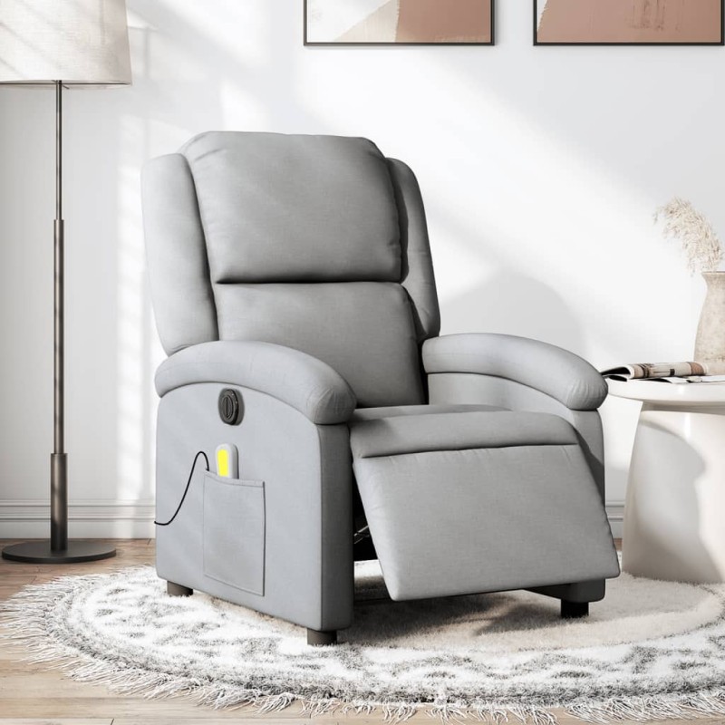 vidaXL Massagesessel Elektrisch Hellgrau Stoff vidaXL Massagesessel Elektrisch Hellgrau Stoff