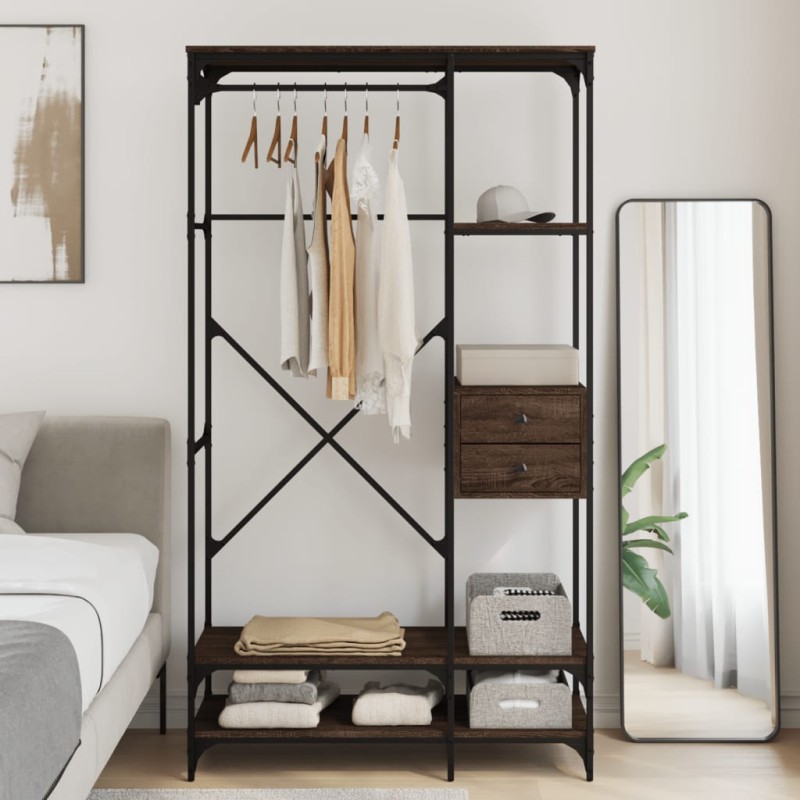 vidaXL Kleiderständer mit Schubladen Braun Eichen-Optik 100x40x180 cm vidaXL Kleiderständer mit Schubladen Braun Eichen-Optik 100x40x180 cm