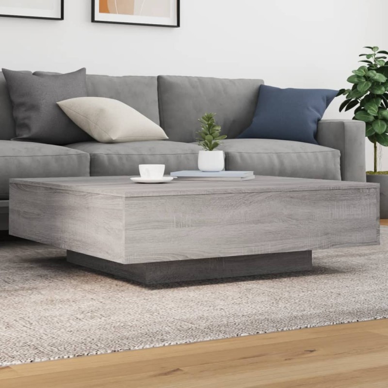 vidaXL Couchtisch mit LED-Leuchten Grau Sonoma 100x100x31 cm vidaXL Couchtisch mit LED-Leuchten Grau Sonoma 100x100x31 cm