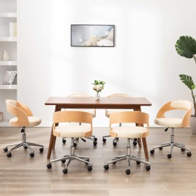 vidaXL Drehbare Esszimmerstühle 6 Stk. Creme Bugholz und Kunstleder 