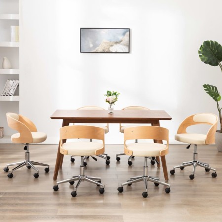 vidaXL Drehbare Esszimmerstühle 6 Stk. Creme Bugholz und Kunstleder 
