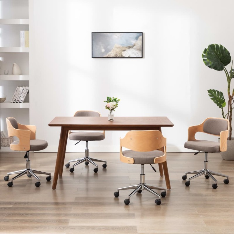 vidaXL Drehbare Esszimmerstühle 4 Stk. Taupe Bugholz und Stoff vidaXL Drehbare Esszimmerstühle 4 Stk. Taupe Bugholz und Stoff