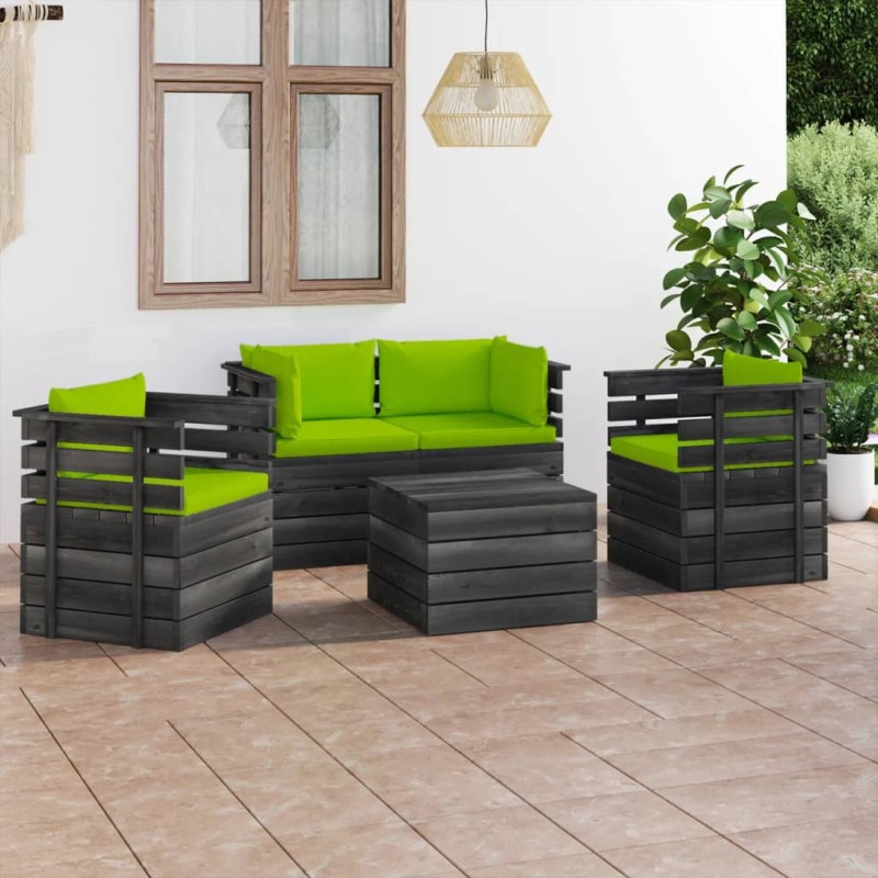 5-tlg. Garten-Sofagarnitur aus Paletten mit Kissen Kiefernholz 5-tlg. Garten-Sofagarnitur aus Paletten mit Kissen Kiefernholz