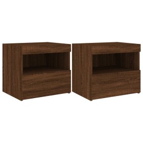 vidaXL Nachttische mit LED-Leuchten 2 Stk. Braun Eiche 50x40x45 cm