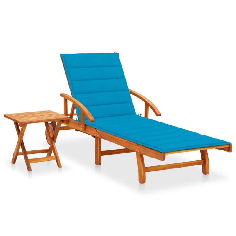Sonnenliege mit Tisch und Auflage Akazie Massivholz Sonnenliege mit Tisch und Auflage Akazie Massivholz