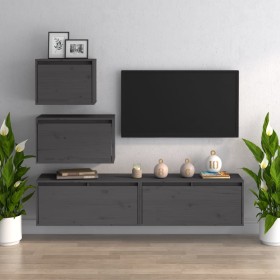 vidaXL TV-Schränke 4 Stk. Grau Massivholz Kiefer