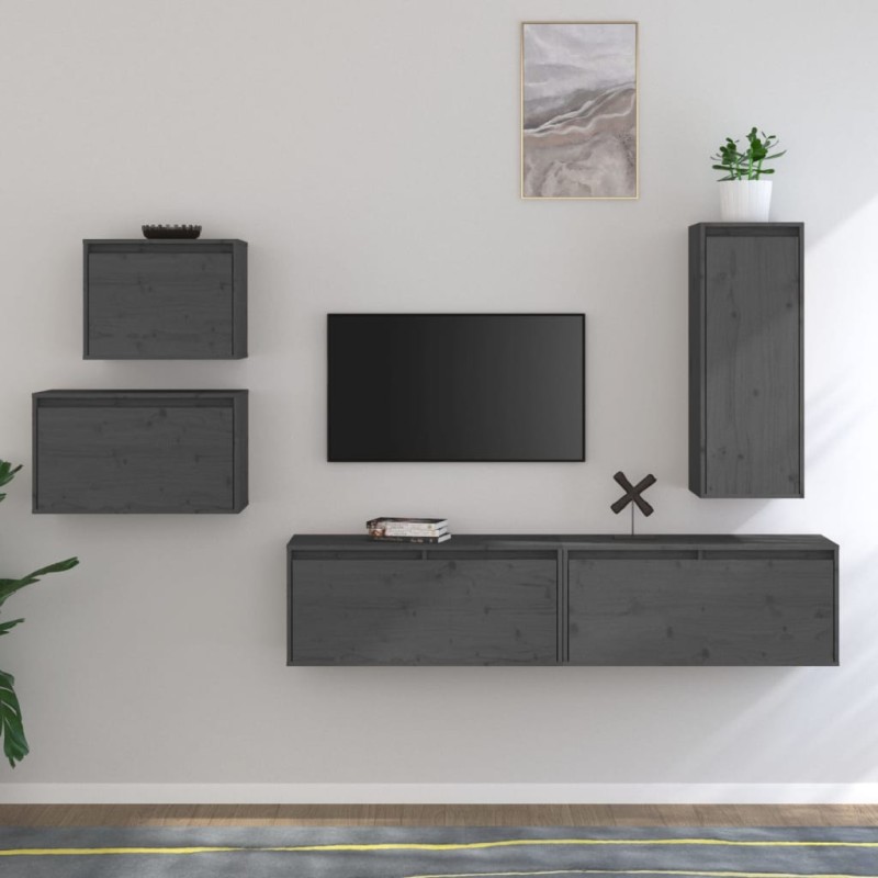 vidaXL TV-Schränke 5 Stk. Grau Massivholz Kiefer vidaXL TV-Schränke 5 Stk. Grau Massivholz Kiefer