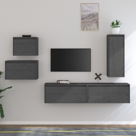 vidaXL TV-Schränke 5 Stk. Grau Massivholz Kiefer
