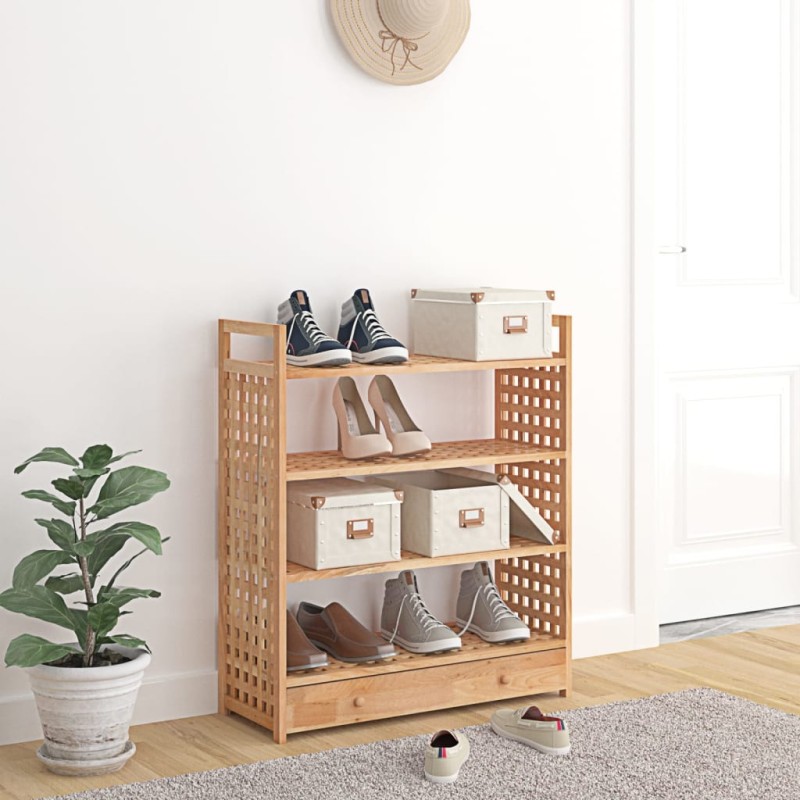 vidaXL Schuhregal mit Schublade 70x27x81 cm Massivholz Nussbaum vidaXL Schuhregal mit Schublade 70x27x81 cm Massivholz Nussbaum