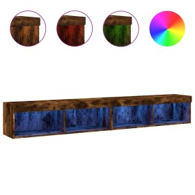 vidaXL TV-Schränke mit LED-Leuchten 2 Stk. Räuchereiche 100x30x30 cm