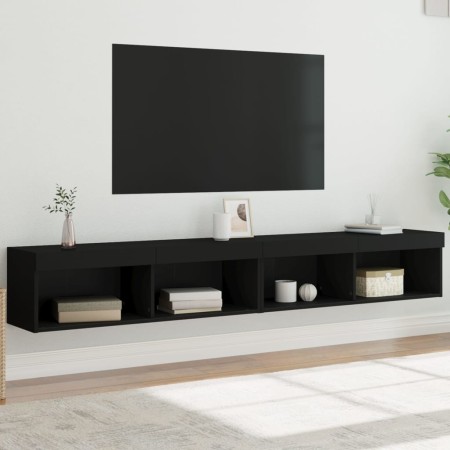 vidaXL TV-Schränke mit LED-Leuchten 2 Stk. Schwarz 100x30x30 cm