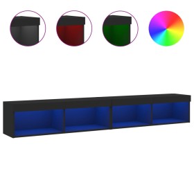vidaXL TV-Schränke mit LED-Leuchten 2 Stk. Schwarz 100x30x30 cm