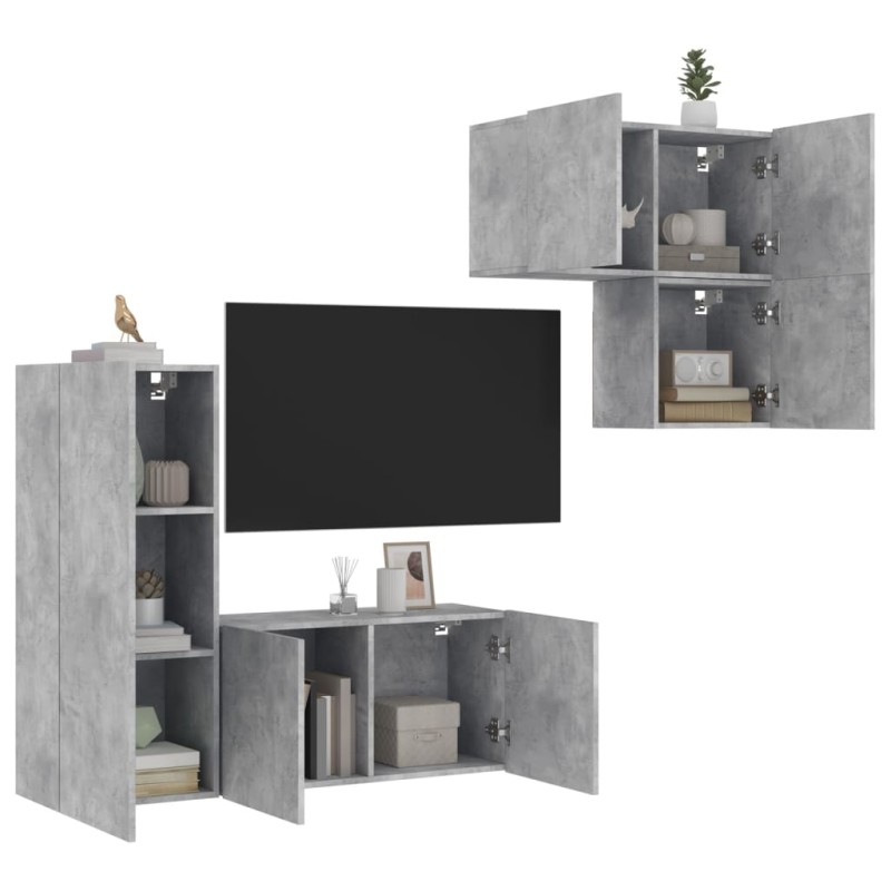 vidaXL 4-tlg. Wohnwand Betongrau Holzwerkstoff vidaXL 4-tlg. Wohnwand Betongrau Holzwerkstoff