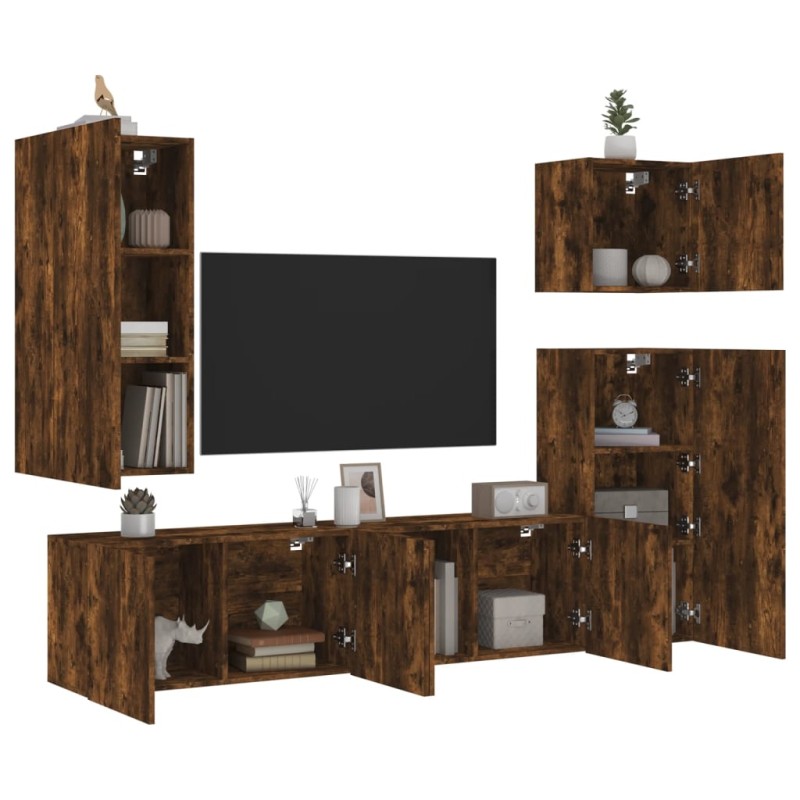 vidaXL 5-tlg. Wohnwand Räuchereiche Holzwerkstoff vidaXL 5-tlg. Wohnwand Räuchereiche Holzwerkstoff