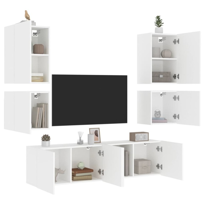 vidaXL 6-tlg. Wohnwand Weiß Holzwerkstoff vidaXL 6-tlg. Wohnwand Weiß Holzwerkstoff