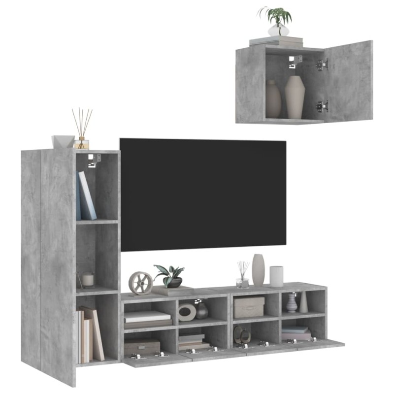 vidaXL 4-tlg. Wohnwand Betongrau Holzwerkstoff vidaXL 4-tlg. Wohnwand Betongrau Holzwerkstoff